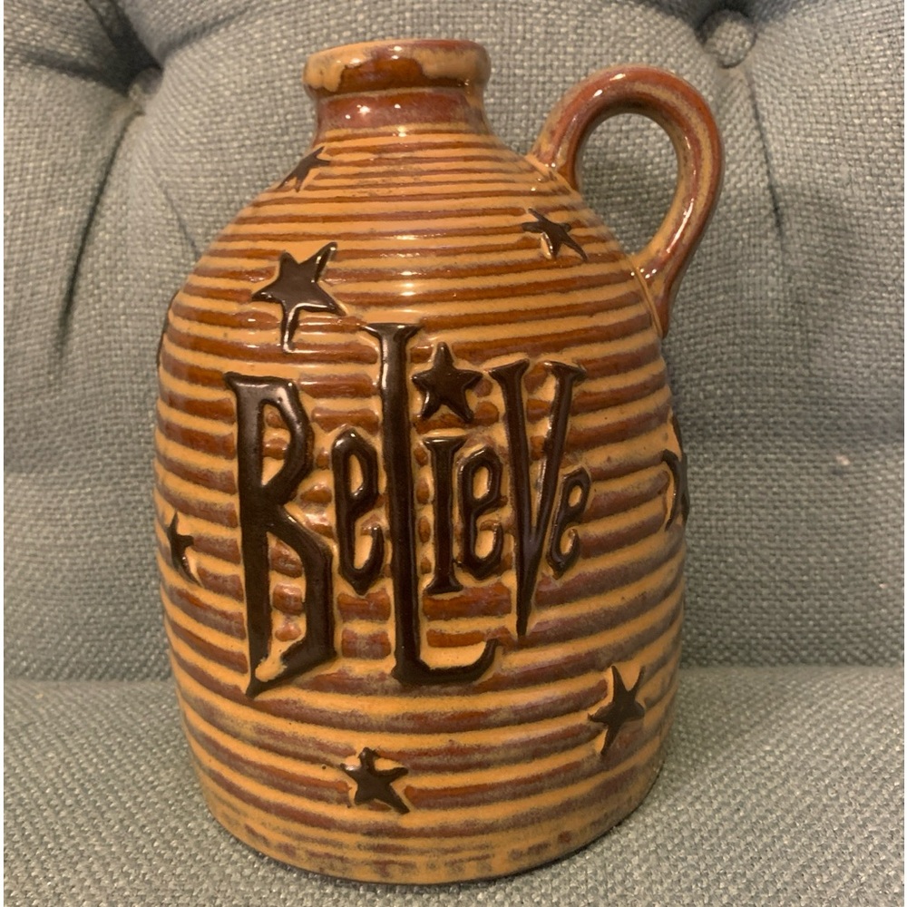 Beautiful Honey & Me "Believe" Decorative Primitive Country Style Textured Jug